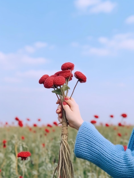 bukiet w rękach uroczej dziewczyny ogrodowe czerwone róże w sprayu Kolor namiętnie szkarłatny Generacyjna AI