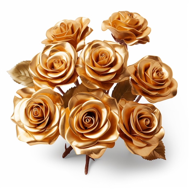 Bukiet złotych róż i zielonych liści Bukiet kwiatów na rocznicę