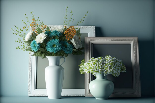 Bukiety kwiatów z ramkami do zdjęć Piękna aranżacja wnętrz dla domów