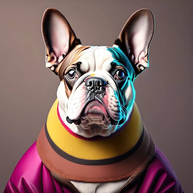 Buldog francuski ubrany w modne ubrania i dodatki Portret zwierzaka w ubraniu Moda dla psów