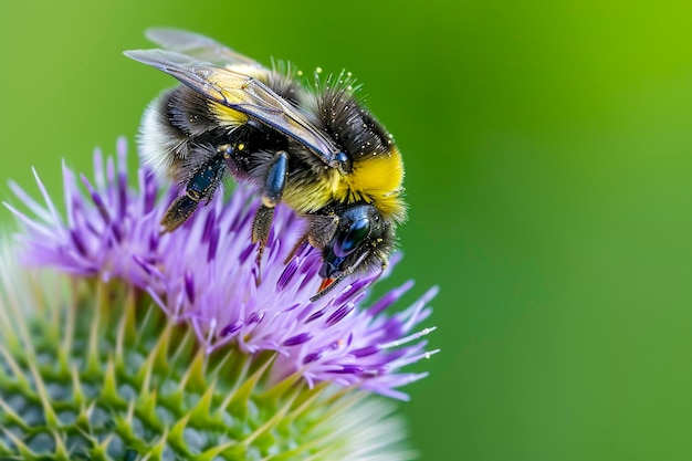 Bumblebee ma czarne i żółte paski z delikatnymi skrzydłami, które są lekko przezroczyste