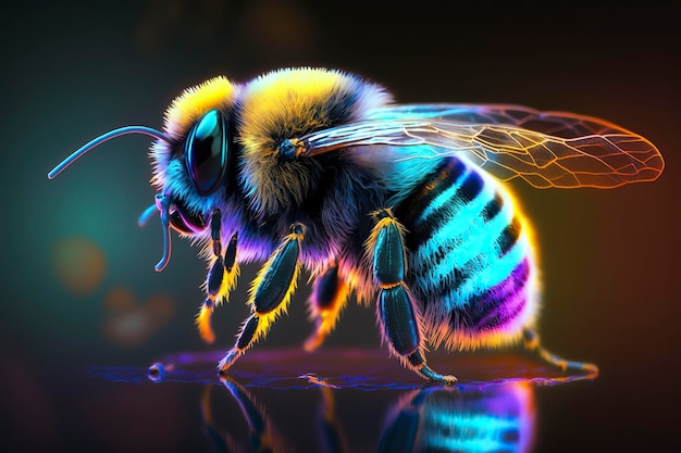 Bumblebee w neonowych kolorach Generative AI