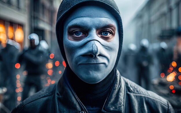 Zdjęcie bunty uliczne protesty obywatelskie twarze w balaclawach kreatywne