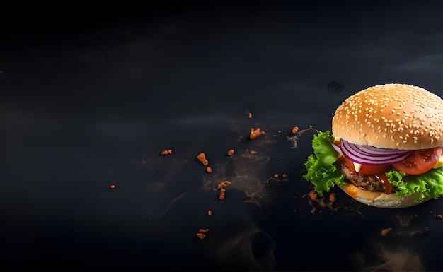 Zdjęcie burger hamburger cheeseburger baner reklamowy fast food z przestrzenią do kopiowania marki