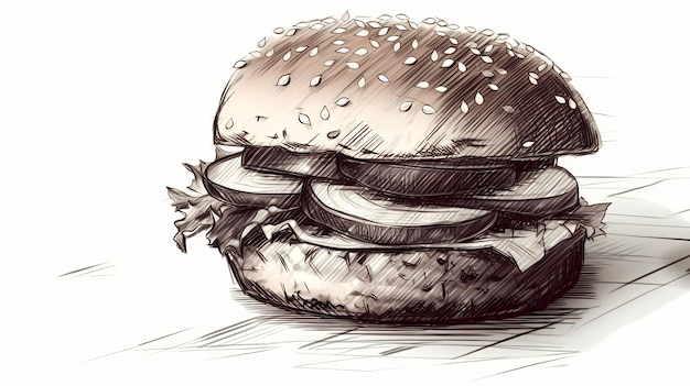 Zdjęcie burger lub hamburger ręcznie rysowane szkic styl ilustracja ai generatywna