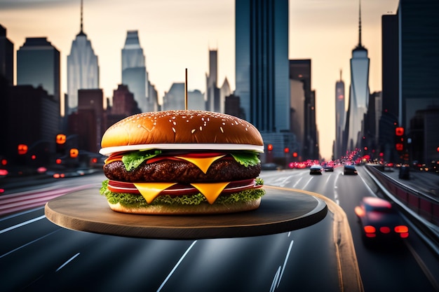 burger o klasycznych proporcjach, zawiły, elegancki, bardzo szczegółowy, błyszczący grafik koncepcyjny mgiełki, miękki shar