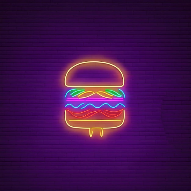 Zdjęcie burger retro neonowy znak jasny elektryczny sygnał świetlny