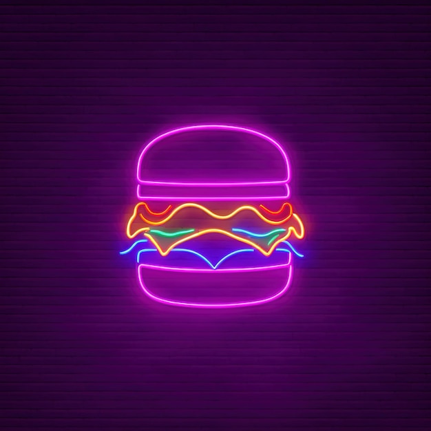 Burger retro neonowy znak jasny elektryczny sygnał świetlny