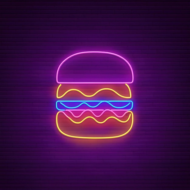 Burger retro neonowy znak jasny elektryczny sygnał świetlny