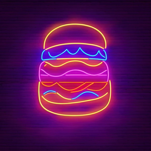 Zdjęcie burger retro neonowy znak jasny elektryczny sygnał świetlny