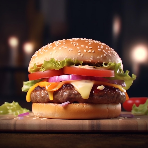 Burger w stylu reklamowym atrakcyjny wizualnie