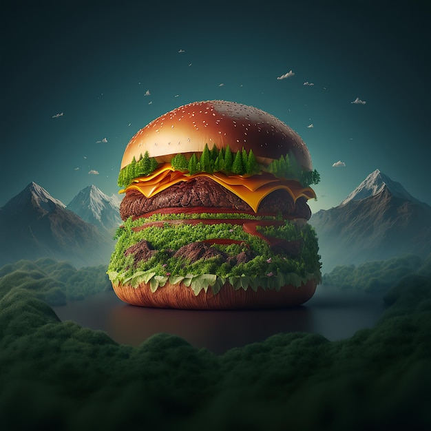 Burger z kreatywnym tłem