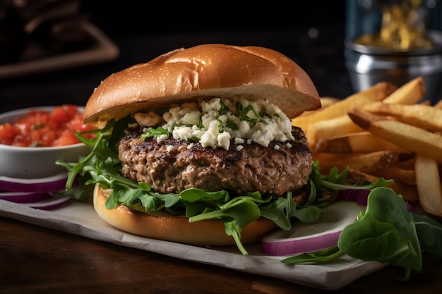 Burger z serem feta i sałatą