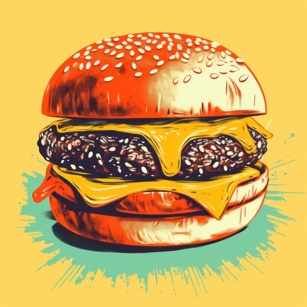 Zdjęcie burger z serem w stylu retro generatywna sztuczna inteligencja