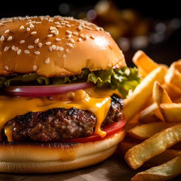 Burger ze stekiem z serem cheddar, sałatą, czerwoną cebulą, jajkiem i wędzonym smakiem