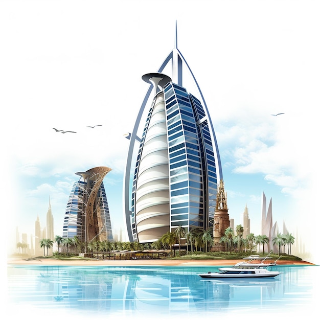 Burj Al Arab Dubaj Zjednoczone Emiraty Arabskie Retro akwarela podróż Landmark Art Print druk na płótnie