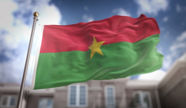 Burkina Faso Flaga 3D Renderowanie na Błękitne Niebo Budynek Tła