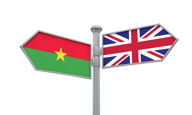 Burkina Faso i drogowskaz Wielka Brytania Ruch w różnych kierunkach Renderowanie 3D
