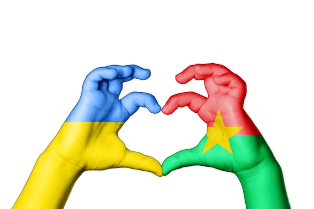 Burkina Faso Ukraina Serce, gest ręki tworzący serce, Módlcie się za Ukrainę