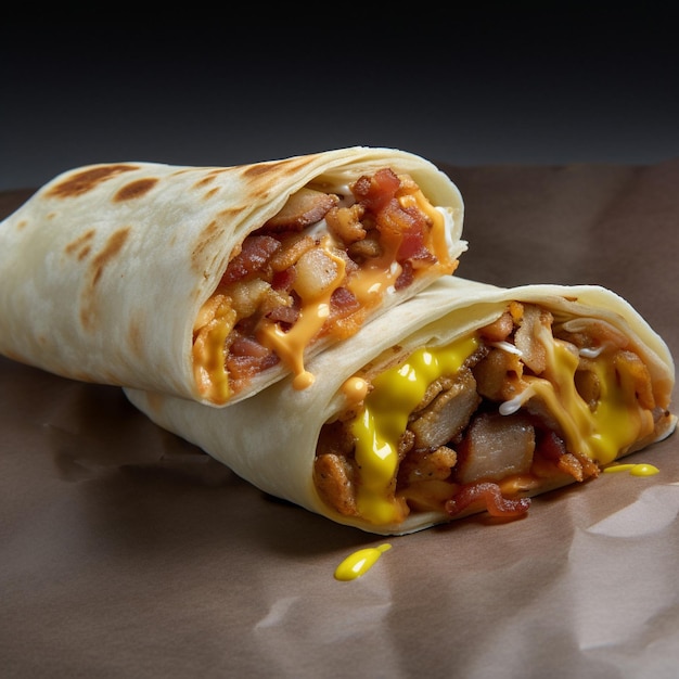 Burrito w opakowaniu z dużą ilością sera