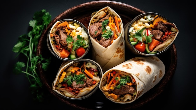 Burrito wraps z wołowiną i warzywami Obraz generowany przez AI