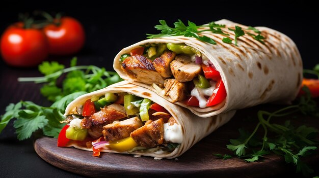 Burrito z grillowanym kurczakiem i warzywami fajitas pita chleb shawarma