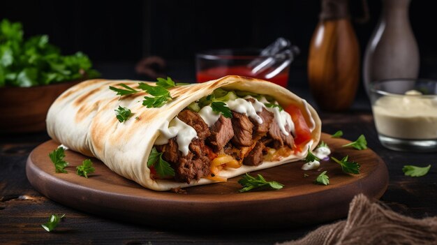 Burrito z wołowiną i warzywami na talerzu