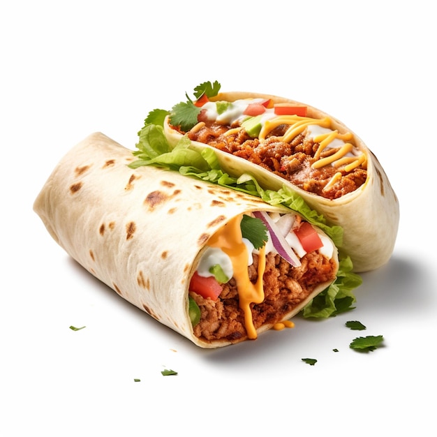 Burrito z wrapem z wołowiną i sałatą.