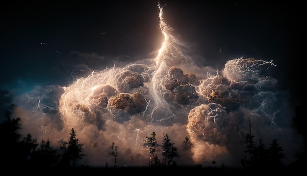 Zdjęcie burze z piorunami groźna noc błyskawica renderowania 3d ilustracja rastrowa
