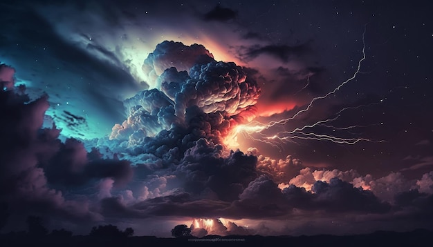Burzliwe niebo z dramatycznymi chmurami przed zbliżającą się burzą o zachodzie słońca Generacyjna sztuczna inteligencja