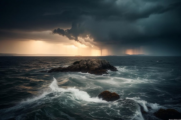 Burzowe chmury nad oceanem i burzliwe niebo