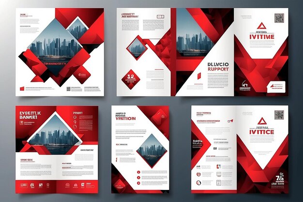 Business Flyer Poster Design Set Layout Template Abstract Czerwony Geometryczny