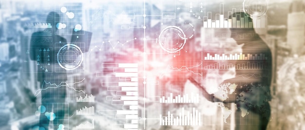 Business intelligence Diagram Wykres Giełdowy Panel inwestycyjny przezroczyste rozmyte tło