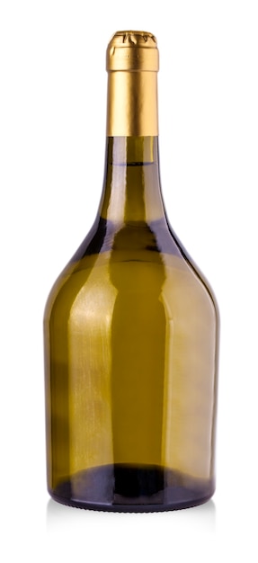Butelka białego wina na na białym tle odbijających światło.