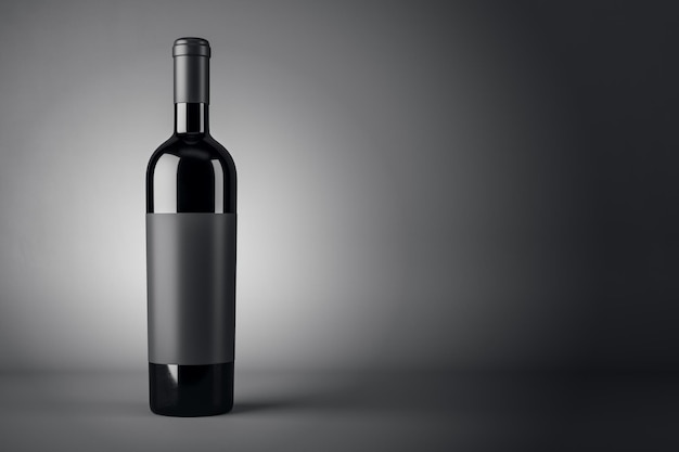 Zdjęcie butelka czarnego wina z pustą, pustą etykietą na ciemnym tle z miejscem na tekst koncepcja czerwonego wina makieta renderowania 3d