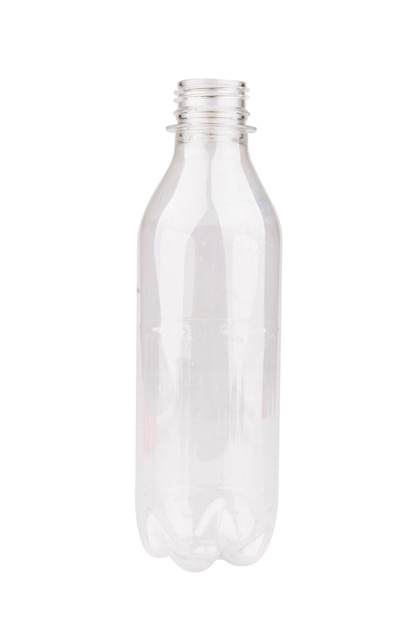 Butelka izolowana na białym tle pusta plastikowa