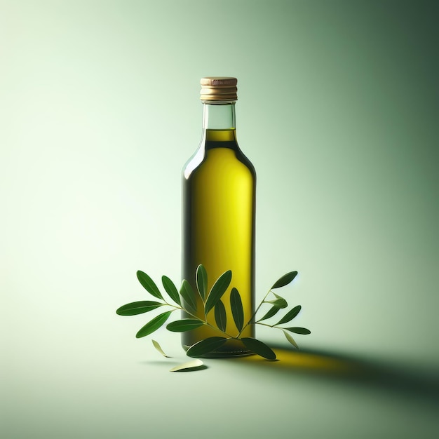 butelka oliwy z oliwek wyizolowana na zielonym tle