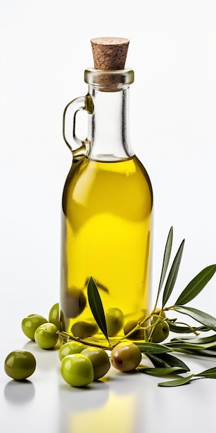 Butelka oliwy z oliwek z oliwkami na wierzchu