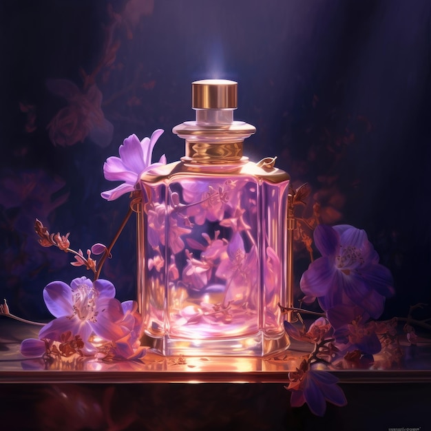 Butelka perfum z kwiatami na dnie