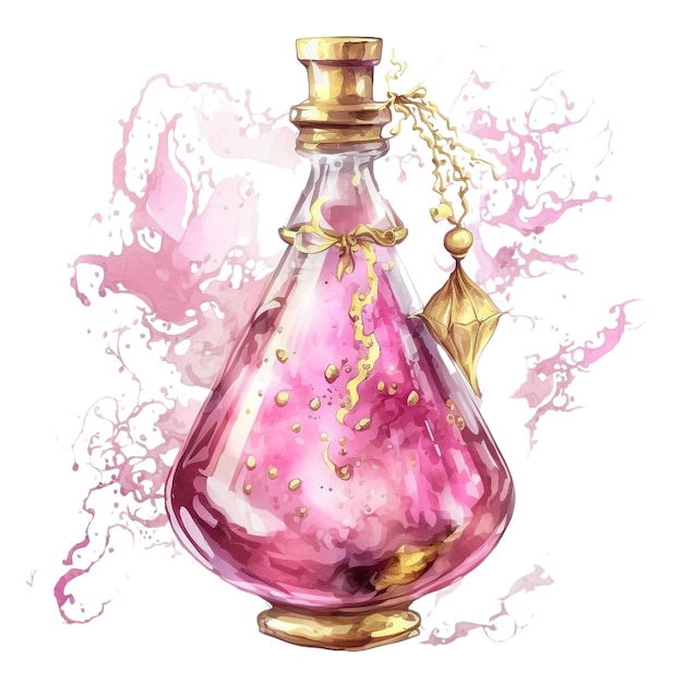 Butelka perfum z różowym płynem.