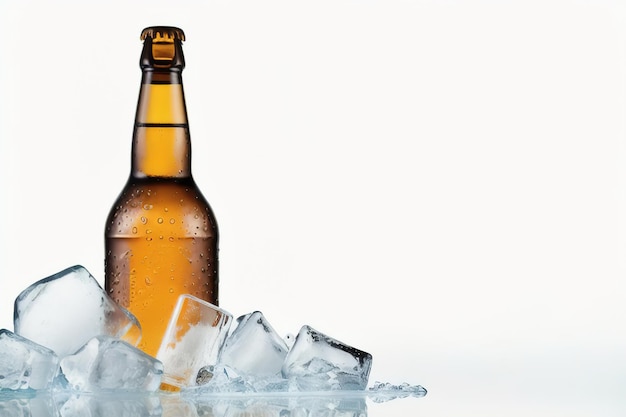 Butelka piwa w lodzie na białym tle Generative AI