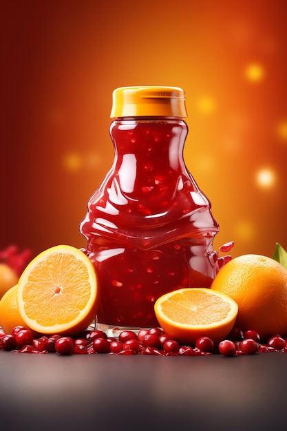 Butelka sosu żurawinowego z pomarańczową skórką Owoc zdrowy Fitness Reklama Butelka Napój