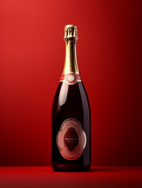 butelka szampana na czerwonym tle