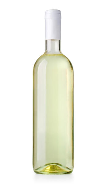 Butelka wina białego na białym tle