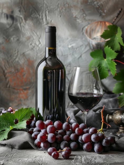 Butelka wina i kieliszek wina na stole