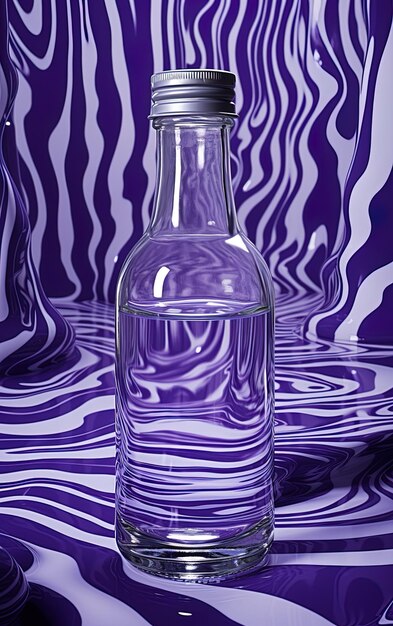 butelka wody siedzi na fioletowej powierzchni
