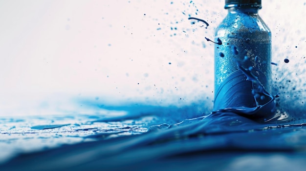 Zdjęcie butelka wody z niebieską substancją na niej może być używana do reprezentowania odświeżenia nawodnienia lub reakcji chemicznych