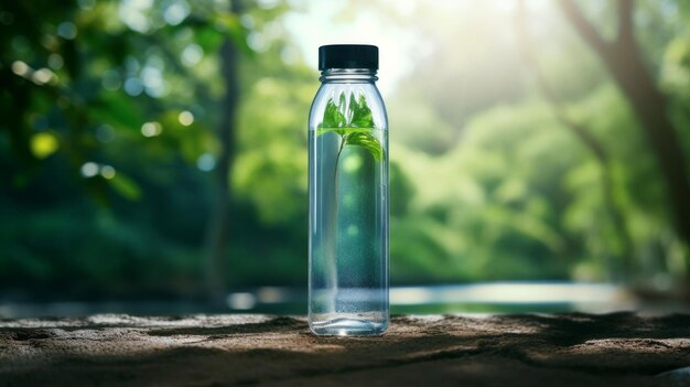Butelka wody z rośliną w środku