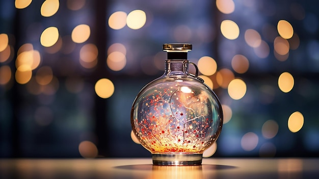 Butelka wypełniona migoczącymi światłami wywołującymi wrażenie eterycznej cudowności