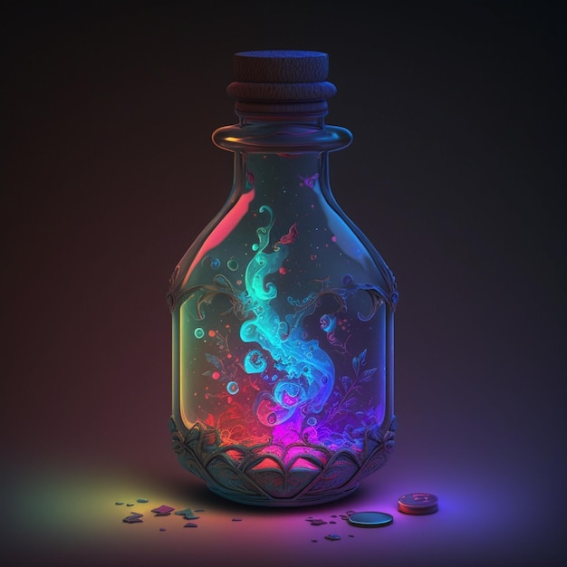 Butelka z kolorowym płynem w środku z napisem „słowo”.